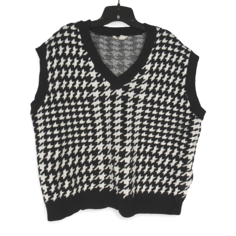 CATO Black/White HOUNDSTOOTH Ribbed Trim SLEEVELESS Knit Sweater Vest Sz 18/20W